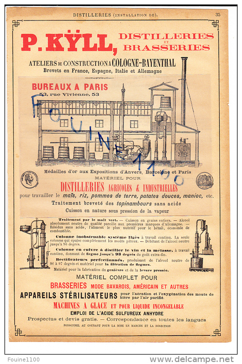 PUB De 1895 Kyll Pour L´ Installation De Distillerie Ou Brasserie COLOGNE BAYENTHAL Machines à Vapeur Corliss ( Creusot - Werbung