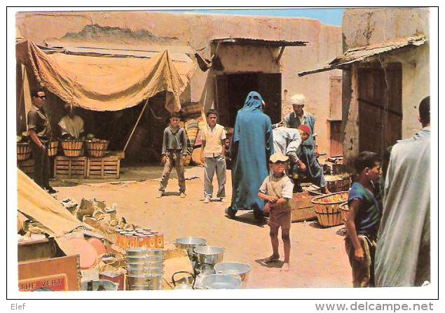 SIDI IFNI : Zoco Viejo ; Mercado / Marché De Fruits & Légumes; Ustensiles Cuisine; PUB THE VERT,animée , B/TB - Western Sahara