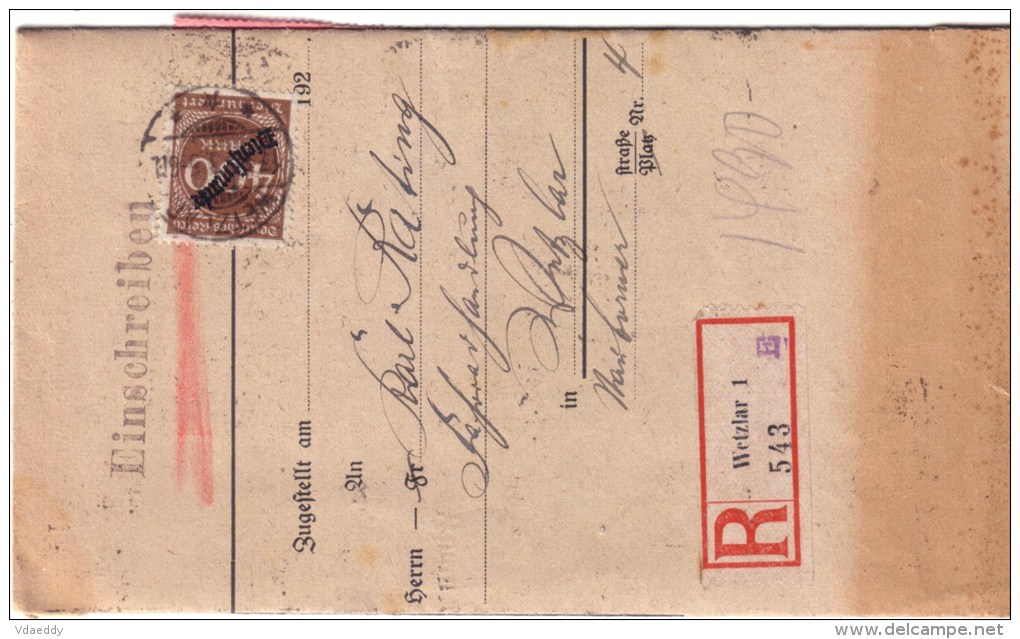 Infla Einschreiben Brief Mit  21  Dienstmarken , Wetzlar  17-08-1923 , Einkommensteuerbrief - Briefe U. Dokumente