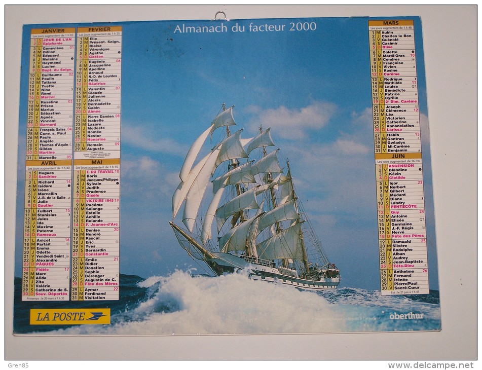 2000 CALENDRIER (double) ALMANACH DU FACTEUR, LA POSTE, REGATES EN MERS, PHOTO VALERY HACHE, OBERTHUR, ARDENNES 08 - Groot Formaat: 1991-00