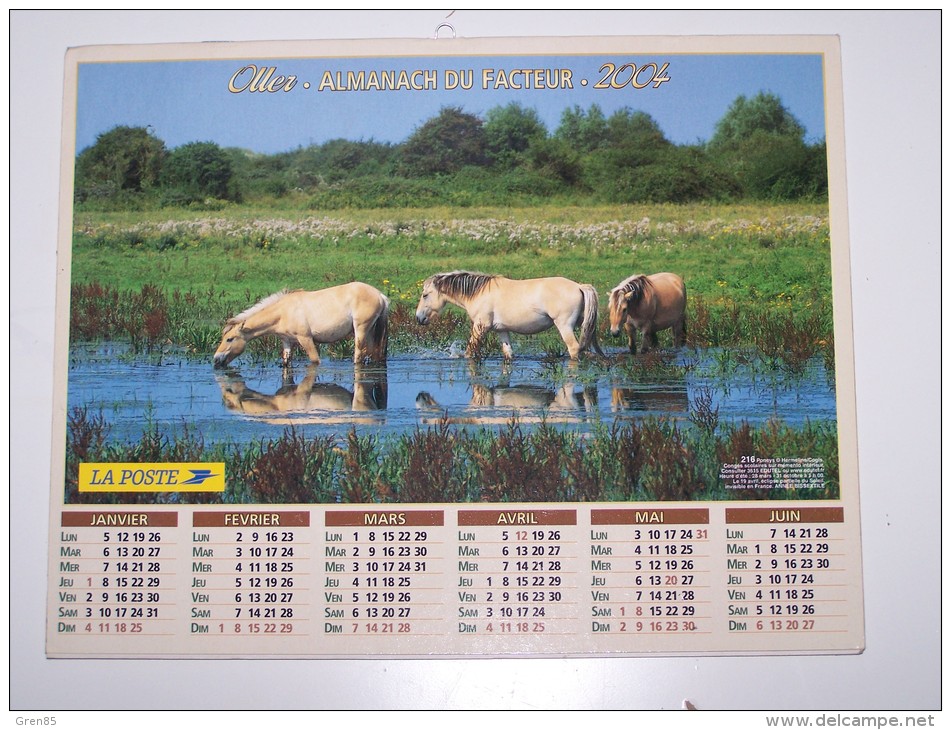 2004 CALENDRIER (double) ALMANACH DU FACTEUR, LA POSTE, PONEYS, LUSITANIEN, OLLER, ARDENNES 08 - Grossformat : 2001-...