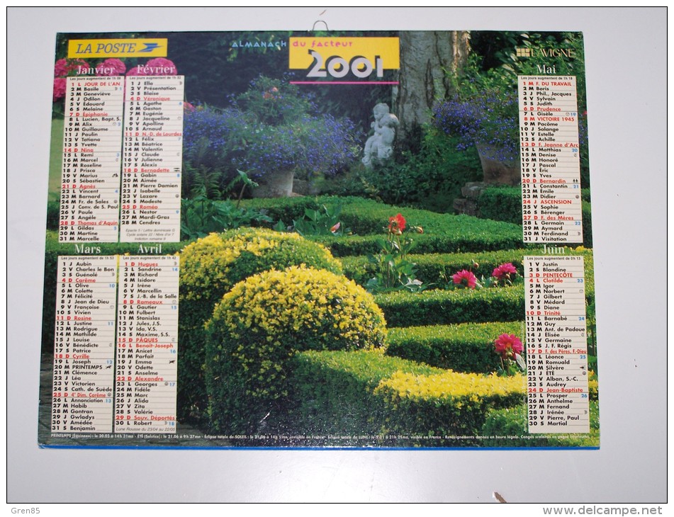 2001 CALENDRIER (double) ALMANACH DU FACTEUR, LA POSTE, LAVIGNE, ARDENNES 08 - Grossformat : 2001-...