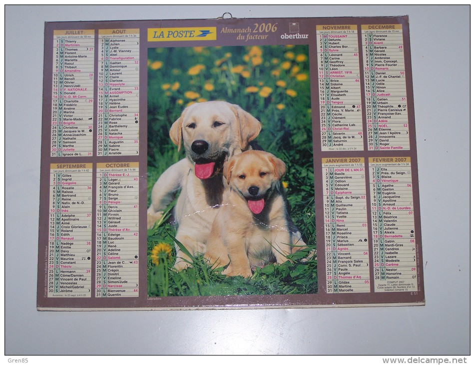 2006 CALENDRIER (double) ALMANACH DU FACTEUR, LABRADORS, CHEVAUX, OBERTHUR, ARDENNES 08 - Groot Formaat: 2001-...