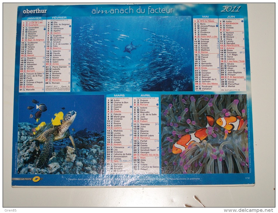 2011 CALENDRIER (double) ALMANACH DU FACTEUR, LA POSTE, PLONGEE SOUS MARINE, OBERTHUR, ARDENNES 08 - Grand Format : 2001-...