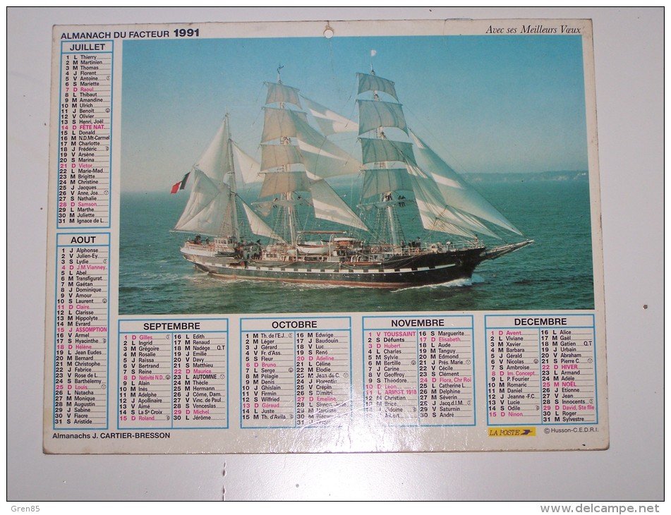 1991 CALENDRIER (double) ALMANACH DU FACTEUR, LA POSTE, L´AMERIGO VESPUCCI, ALMANACHS J. CARTIER - BRESSON, VAR 83 - Big : 1991-00