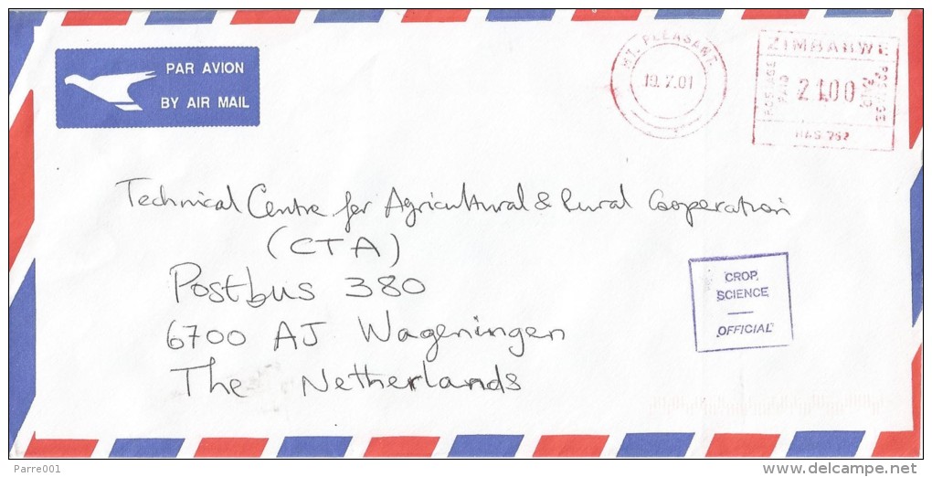 Zimbabwe 2001 Mt Pleasant Hasler Mailmaster HAS 752 Meter Franking Cover - Zimbabwe (1980-...)