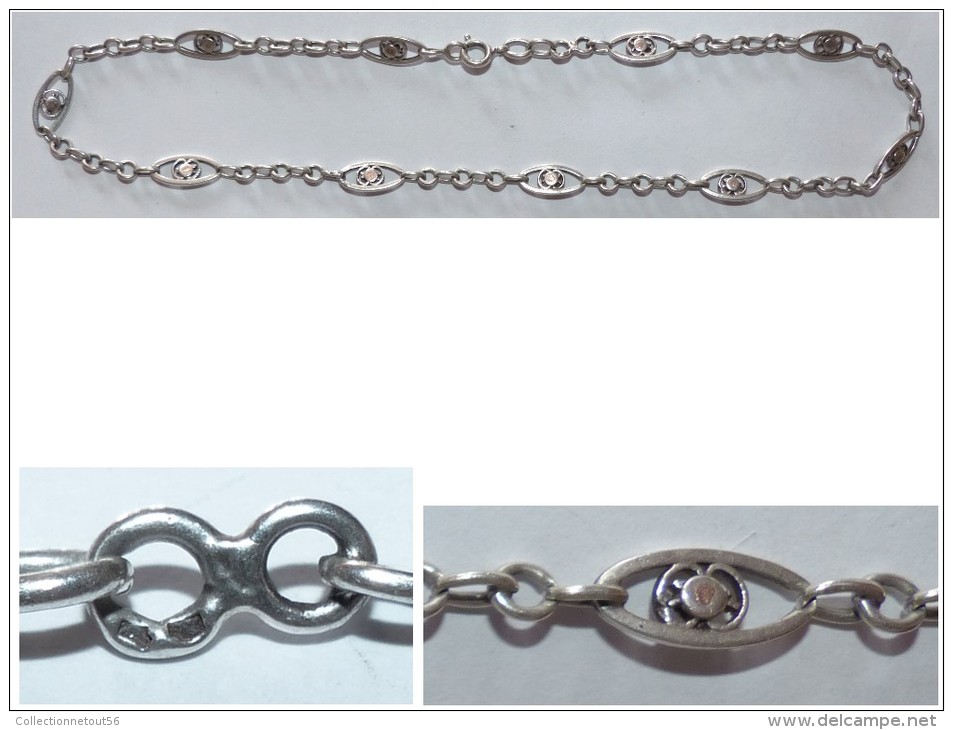 ANCIENNE CHAINE ARGENT MASSIF 19e MAILLONS FILIGRANE OUVRAGéS POINCONS - Necklaces/Chains