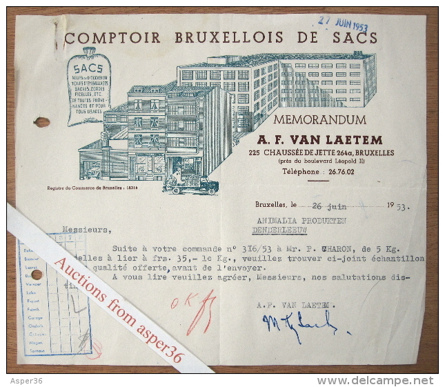 Comptoir Bruxellois De Sacs, A. F. Van Laetem, Chaussée De Jette, Bruxelles 1953 - 1950 - ...