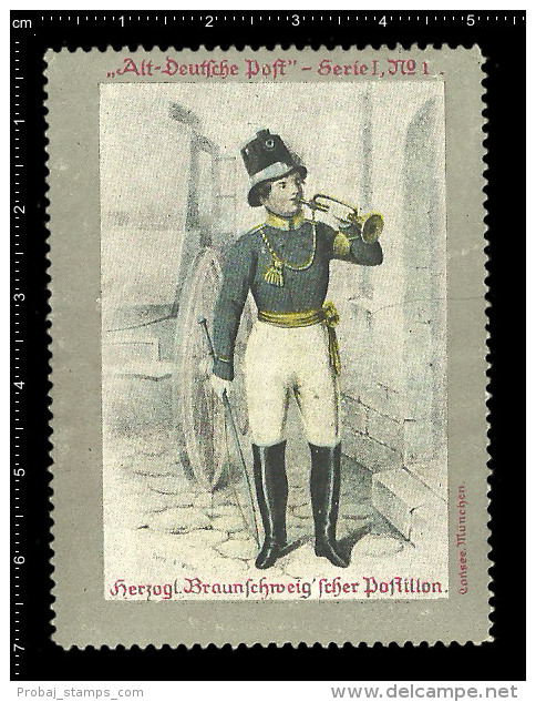 Old Original German Poster Stamp (cinderella, Reklamemarke) Old German Post,  Alt-Deutsche Post, Postman, Briefträger - Other & Unclassified