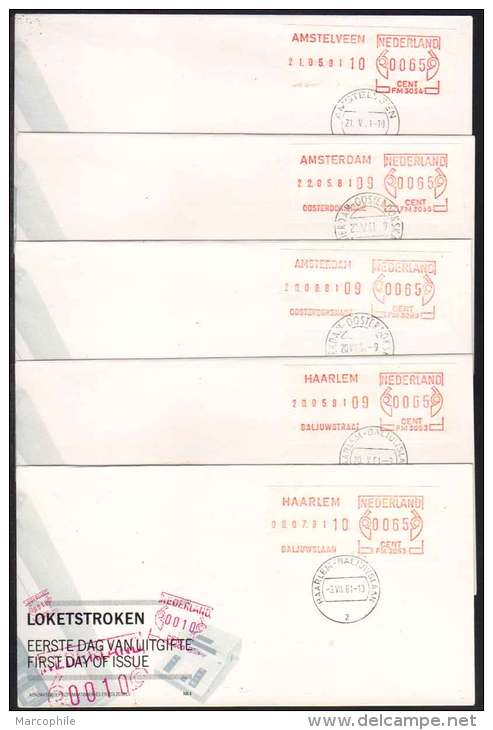 ATM - FRAMA - POSTAGE LABEL /1981 PAYS BAS - 5 ENVELOPPES FDC (ref 4845) - Máquinas Franqueo (EMA)