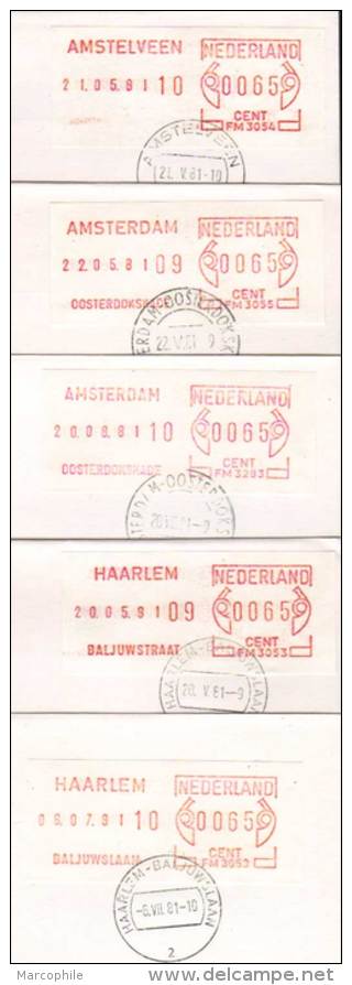 ATM - FRAMA - POSTAGE LABEL /1981 PAYS BAS - 5 ENVELOPPES FDC (ref 4844) - Maschinenstempel (EMA)