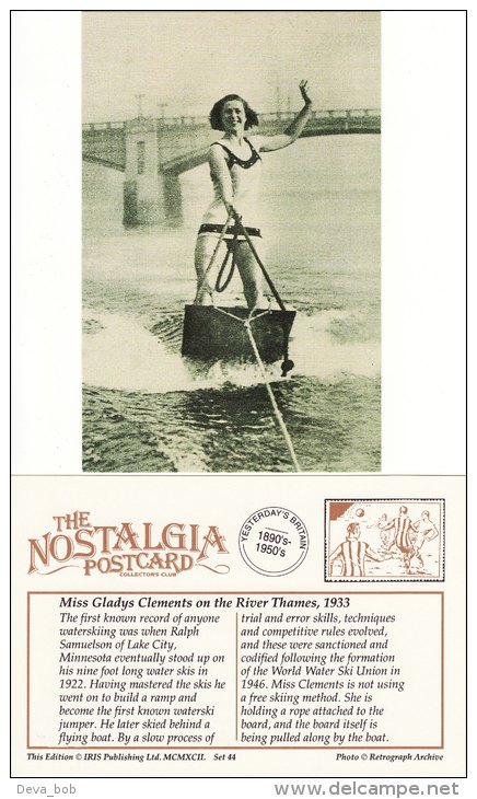 Postcard Waterskiing River Thames London 1933 G Clements Water Ski Nostalgia Repro - Wasserski