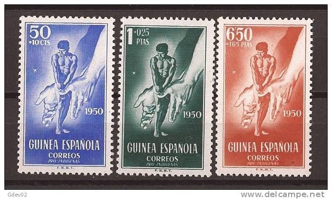 GUI295-L4059. Guinea Guinee GUINEA ESPAÑOLA  PRO INDIGENAS 1950(Ed 295/7**) Sin Charnela LUJO - Guinea Española