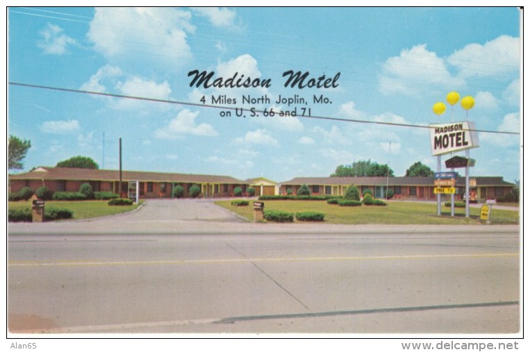 Route 66, Webb City MO Missouri, Madison Motel, Lodging, 1960s Vintage Postcard - Route '66'