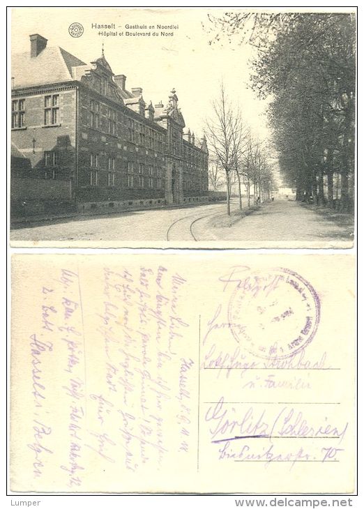 AK Hasselt 1918, Gasthuis En Noordlei, Hospital Et Boulevard De Nord, Lazarett Feldpost Nach Görlitz - Hasselt