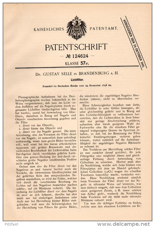 Original Patentschrift -Dr. G. Selle In Brandenburg A.H., 1898, Lichtfilter , Fotograf , Photographie , Objectiv , Foto - Supplies And Equipment