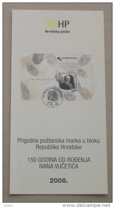 IVAN VUCETIC ( Juan Vucetich - Argentina ) - Croatia Post Postage Stamp Prospectus * Dactylography Dactyloscopie Police - Police - Gendarmerie