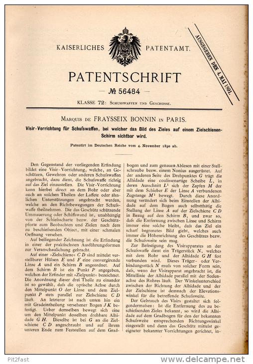 Original Patentschrift - Marquis De Fraysseix Bonnin à Paris , 1890 , Vue De Fusil, Pistolet, Fusil , Pistol !! - Documenti