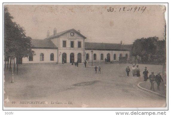 France - CP Neufchateau , Vosges (88) La Gare, 1914 Obliteration Neufchateau Vosges - Neufchateau