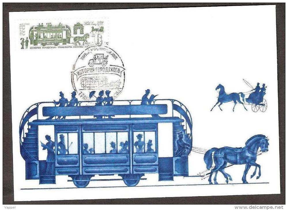 Transport 1981 USSR Stamp  Maxicard Mi 5133  Horse Tramways, 19th C  History Of Moscow Municipal Transport. - Tranvie