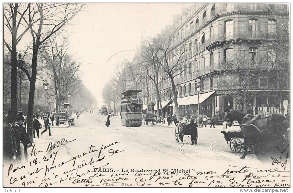 PARIS LE  BOULEVARD SAINT-MICHEL EN 1900 OMNIBUS TRAMWAY 75005 - Arrondissement: 05