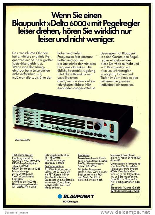 Reklame Werbeanzeige  ,  Blaupunkt Musik-Anlage Delta 6000 ,  Von 1974 - Other Apparatus