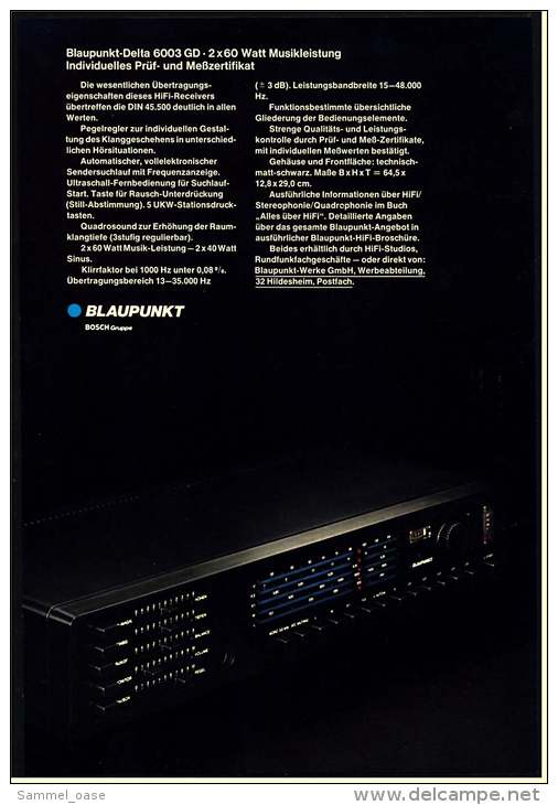 Reklame Werbeanzeige  ,  Blaupunkt Musik-Anlage Delta 6003 GD ,  Von 1975 - Andere Geräte