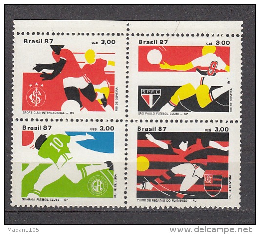 BRAZIL, 1987, Football, Soccer Club, Setenant Block 4 V, MNH, (**) - Clubs Mythiques