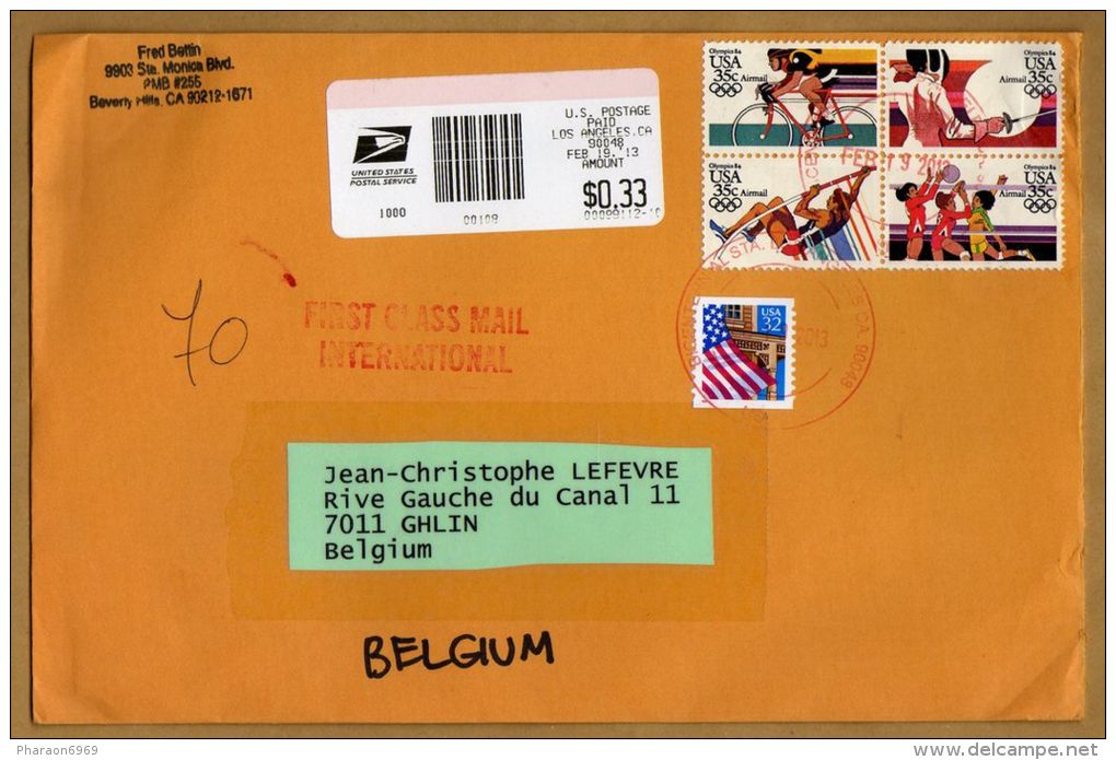 Enveloppe Los Angeles To Ghlin Belgium Olympics USA Jeux Olympiques - Brieven En Documenten