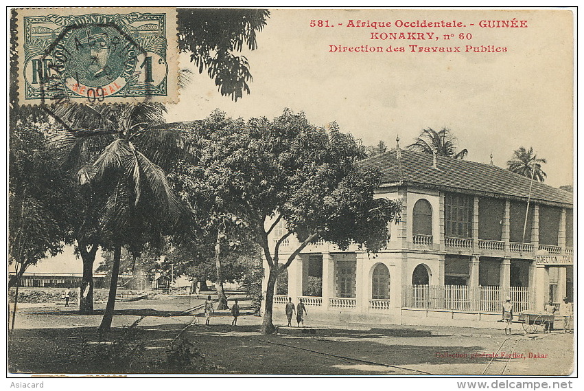 581 AOF Konakry No 60 Direction Des Travaux Publics Fortier Cachet Matadi A Bordeaux - Guinée Française