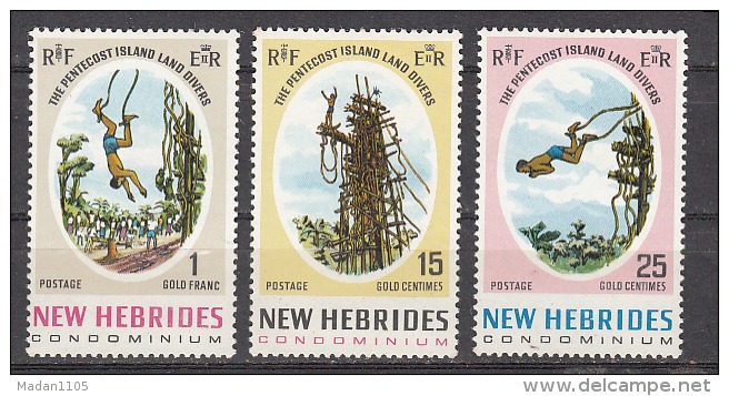 NEW HEBRIDES, 1969, The Penticost Island Land Divers, Set 3 V,   MNH, (**) - Unused Stamps