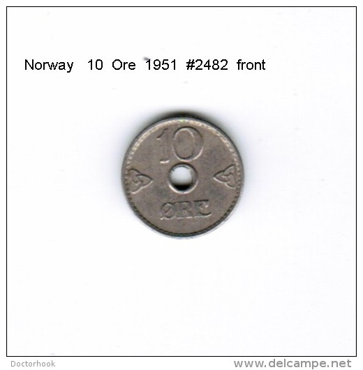 NORWAY   10  ORE  1951  (KM # 383) - Norway