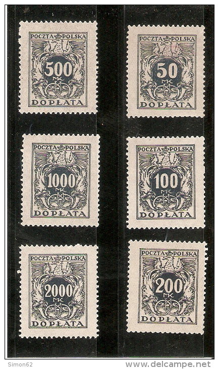 POLOGNE TIMBRES TAXE   DE 1923  N 45/50  NEUF * - Dienstzegels
