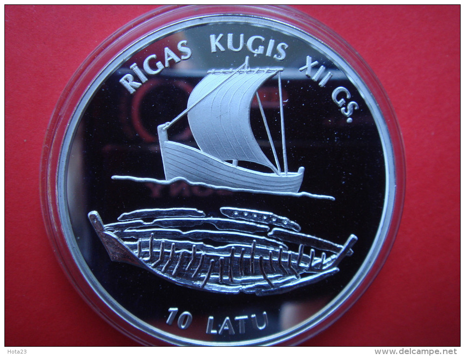 LATVIA / LETLAND SILVER 10 LATS COIN 1997 - RIGA SHIP , OLD GALLEON PROOF - Letonia