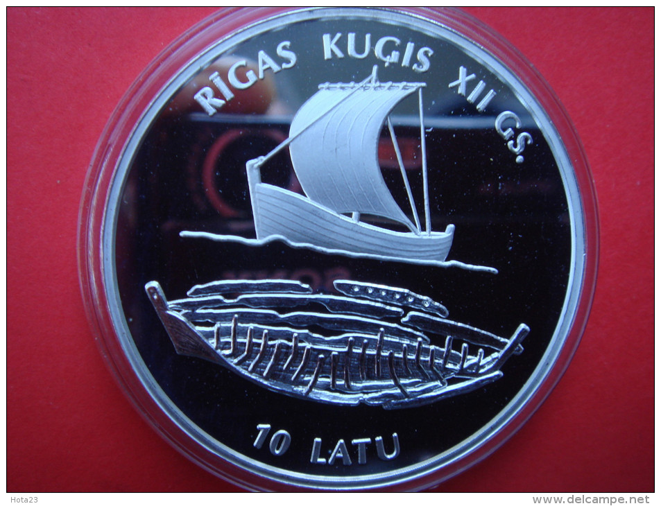 LATVIA / LETLAND SILVER 10 LATS COIN 1997 - RIGA SHIP , OLD GALLEON PROOF - Lettonie