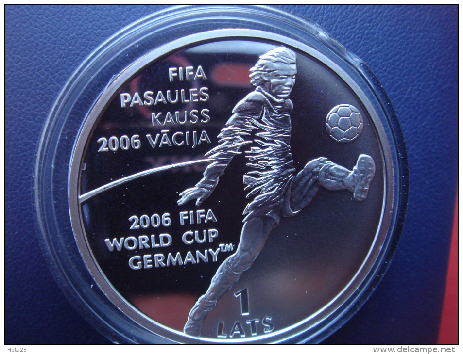 LATVIA / LETLAND SILVER 1 LATS COIN 2004 FIFA GERMANY FOOTBALL , SOCCER PROOF RARE - Latvia