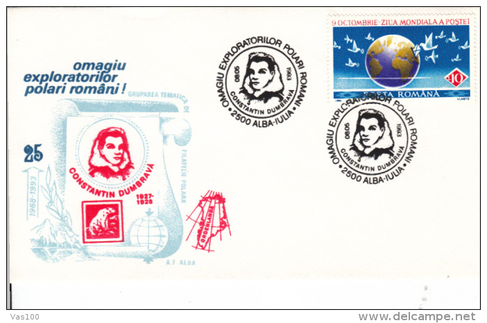 C. DUMBRAVA, EXPLORER, POLAR BEAR, SPECIAL COVER, 1993, ROMANIA - Explorateurs