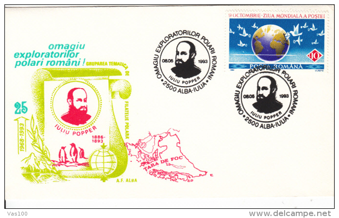 I. POPPER, EXPLORER, PENGUINS, SPECIAL COVER, 1993, ROMANIA - Explorateurs