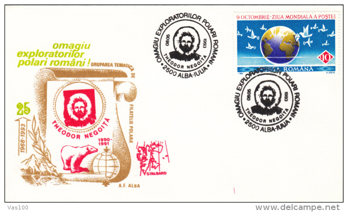 TH. NEGOITA, EXPLORER, POLAR BEAR, SPECIAL COVER, 1993, ROMANIA - Explorers