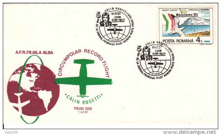 EXPLORERS, POLAR FLIGHTS, CALIN ROSETTI, PLANES, SPECIAL COVER, 1987, ROMANIA - Explorateurs