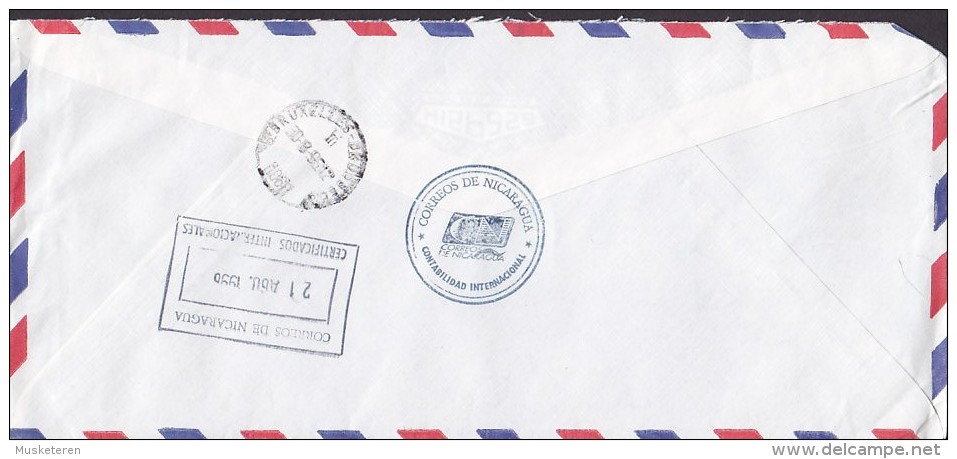 Nicaragua Airmail Aereo Registered Recommandé Certificado Label 1996 Cover Letra To Belgium (2 Scans) - Nicaragua