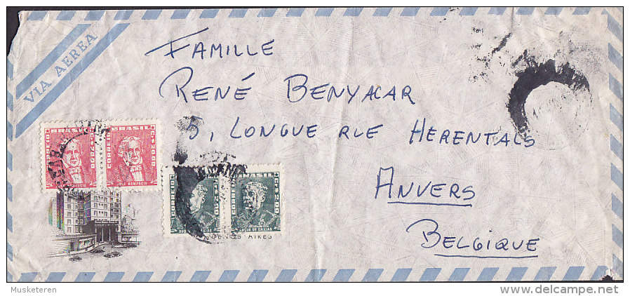 Brazil Airmail Aereo CLARIDGE HOTEL (Buenos Aires, Argentina) Cachet GUANABARA 1963 Cover Letra ANVERS Belgium (2 Scans) - Briefe U. Dokumente