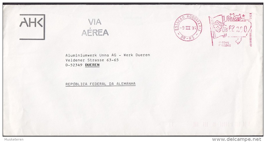 Brazil Airmail Aérea AHK RODOVIARIA 1994 Meter Stamp Cover Letra To Germany (2 Scans) - Briefe U. Dokumente