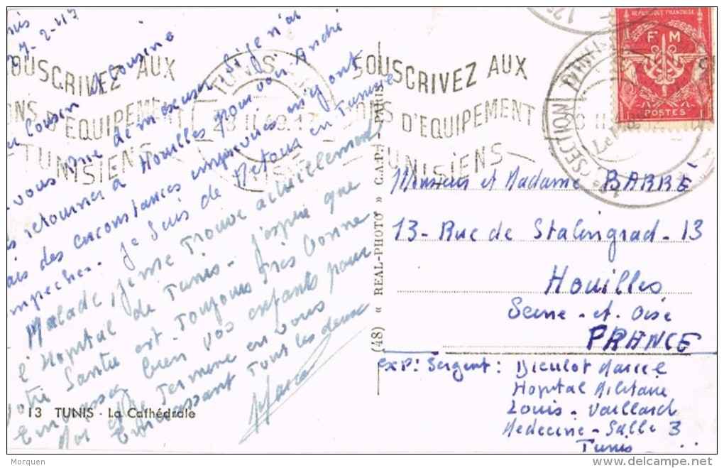 4507. Postal TUNIS (Tunez) Tunisia 1949. Franchise Militaire - Covers & Documents