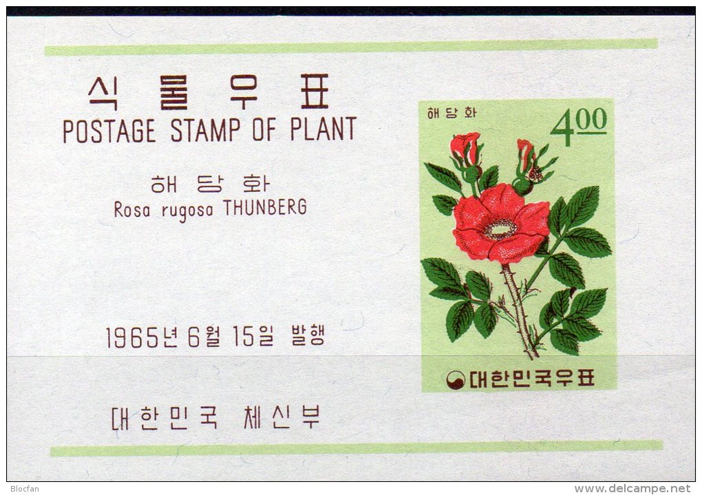 Pflanzen 1965 Süd-Korea Block 208 ** 4€ Kartoffel-Rose Foglietto Hoja Rosa Rugosa Flora Bloc Nature Sheet Bf South-Corea - Korea, South