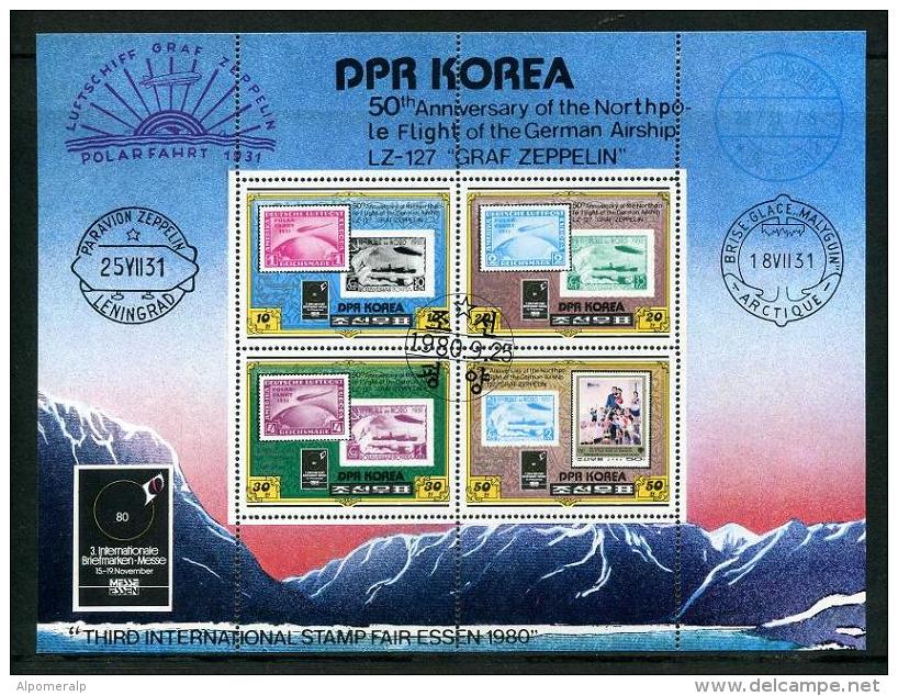 Korea, North [Block] Northpole Flight Of The German Airship LZ-127 "GRAF ZEPPELIN" 1980 Mi 2047-2050 - Events & Commemorations