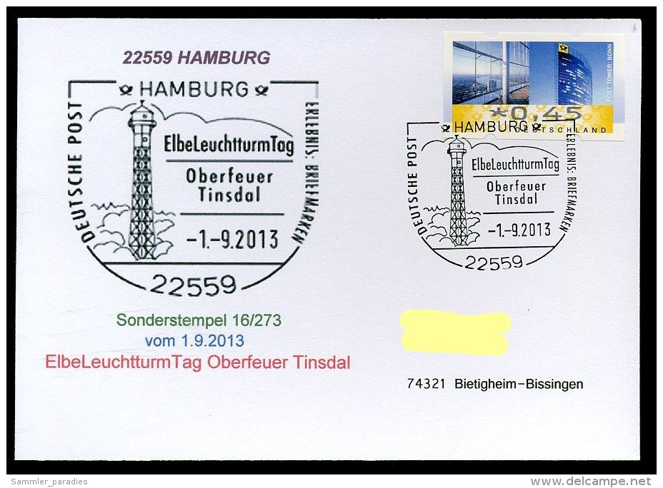 87102) BRD - SoST-Karte 16/273 - 22559 HAMBURG Vom 1.9.2013 - Elbe Leuchtturm Tage Oberfeuer Tinsdal - Macchine Per Obliterare (EMA)