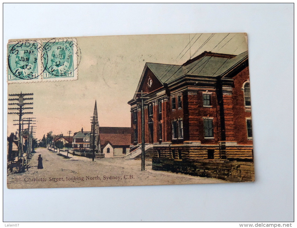 Carte Postale Ancienne : SYDNEY C. B. , Charlotte Street Looking North , Stamps 1909 - Cape Breton