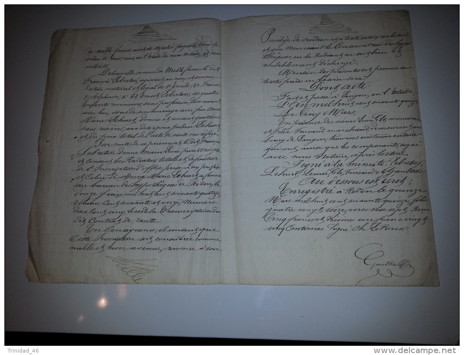 RENAC 35 ET LANGON 35  ( VIEUX PARCHEMIN DE 1875 ) FAMILLE LEBRETON ET LEHURS - Manuscrits