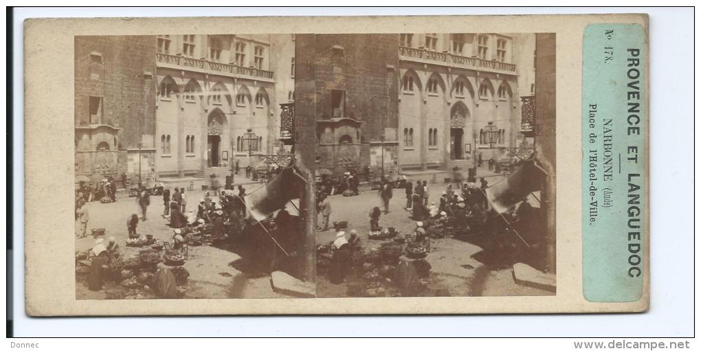 PHOTO STÉRÉO CIRCA 1860 FURNE ET TOURNIER NARBONNE MARCHE HOTEL DE VILLE PROVENCE ET LANGUEDOC N°178 (PORT R2 OFFERT - Stereoscopic